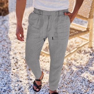 <span class=keywords><strong>Pantalon</strong></span> décontracté en <span class=keywords><strong>lin</strong></span> uni pour <span class=keywords><strong>homme</strong></span>, style européen et américain, simple et élégant, idéal pour les vacances et la maison - Meilleure vente transfrontalière - Product Image 1
