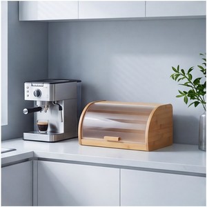 Boîte à pain en bambou à couvercle rabattable, conteneur de rangement à une couche pour cuisine, pain, pâtisserie, fruits, 38x26x17cm - Product Image 4