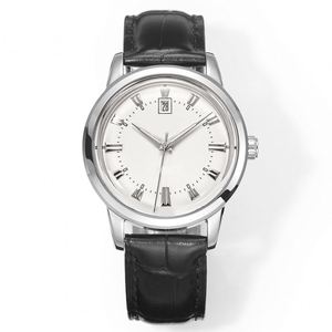 Elegante Reloj de Vestir con Números Romanos Antiguos para Hombre, con Esfera de Agujas, Caja de Acero Inoxidable Negra, Correa de Cuero, Reloj de Cuarzo - Product Image 1