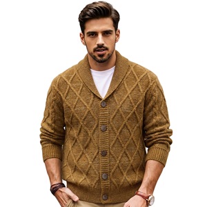 Chaqueta de punto estilo esmoquin con patrón argyle para <span class=keywords><strong>hombre</strong></span>, estilo retro, gruesa, tipo <span class=keywords><strong>cárdigan</strong></span>, 100% lana, transfronteriza europea y americana. - Product Image 5