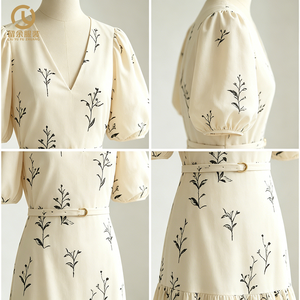 <span class=keywords><strong>Robe</strong></span> longue ample à imprimé floral pour femme, col en V, manches bouffantes, <span class=keywords><strong>taille</strong></span> haute, collection été 2026 - Product Image 4