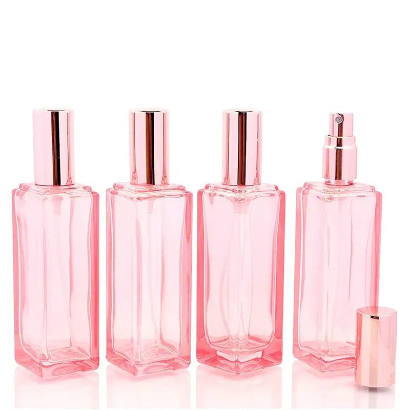 1 Oz Pink Fine Mist Atomizer 4ml 9ml 20ml Empty Perfume Square Glass Perfume Bottles With Rose Golden Spray Pump Head