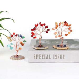 Venta al por Mayor de Árboles de la Suerte con Piedras Curativas Naturales, Rodajas de Ágata, Base de Cristal para Decoración del Hogar - Product Image 6