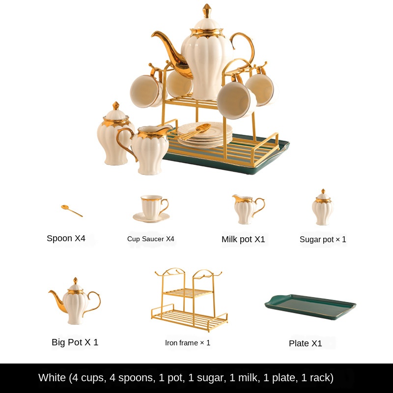 White 6 Cups Coffee Set
