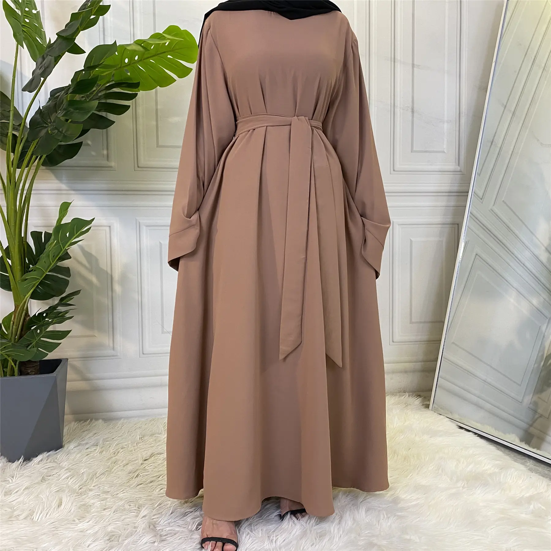 Grosir Terbaru Desain Abaya EID Turki Teluk Wanita Tertutup Hitam Kaftan Kimono Pakaian Muslim Gaun Abaya Dubai