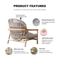 Fauteuil d'extérieur moderne en teck à dossier haut, canapé en bois massif pour hôtel, ensemble de chaises longues en corde tressée pour terrasse, écologique et durable pour cour.