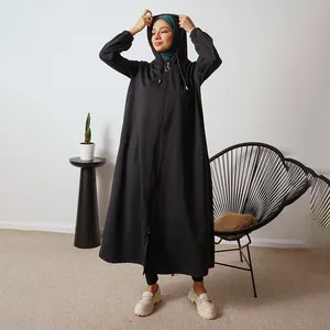 High Quality Solid Color Muslim Women Clothing Sport Style Dress Soft Long Sleeve Front Zip Robe Abaya Plus Size Jubah Turkey