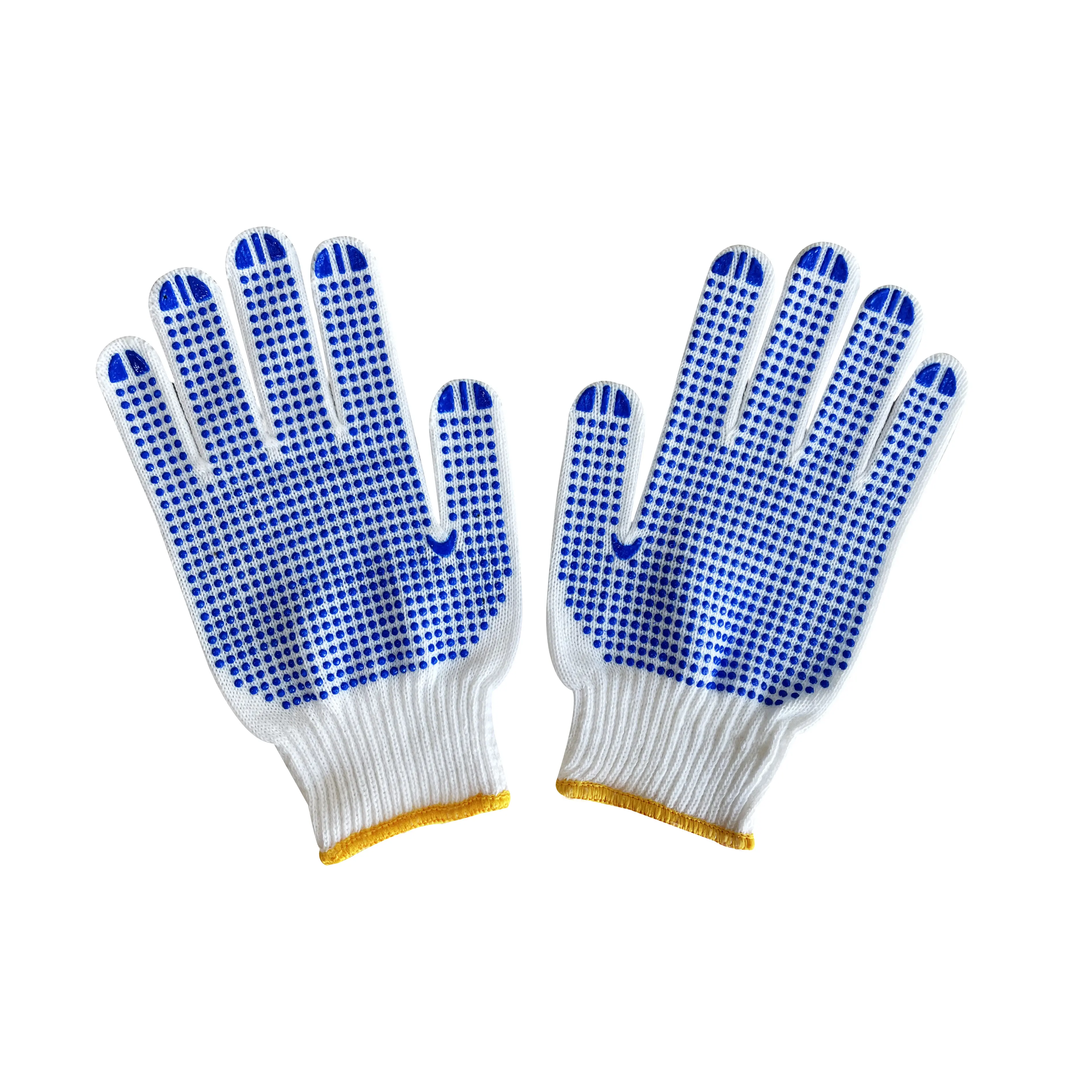 Sunnyhope, precio de fábrica, guantes de seguridad de trabajo con puntos de PVC de punto de algodón antideslizante, guantes con puntos de poliéster