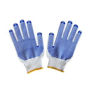 Guantes de punto de algodón antideslizantes de bajo precio Guantes DE TRABAJO punteados de poliéster Pvc Guantes de seguridad para construcción para hombres - Product Image 1
