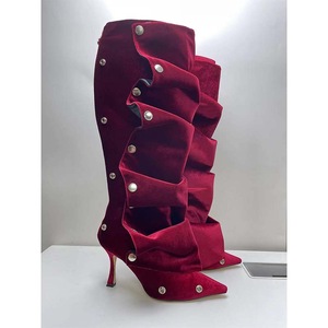 Bottes pour femmes, nouvelle couleur, talons hauts, bout pointu, boucle, style denim, bottes en jean à hauteur du genou, style Tie Dve - Product Image 3