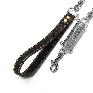 Pet Chain <b>Leash</b> Leather Padded Handle Buffer Gold Stainless Steel Cuban Link Training Heavy Duty <b>Dog</b> <b>Leash</b> - Product Image 2
