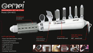 Secador de Pelo Profesional <span class=keywords><strong>GEMEI</strong></span> 8 en 1 GM4832 con Motor de CC para Salón, Secador de Pelo de 3 Velocidades - Product Image 3