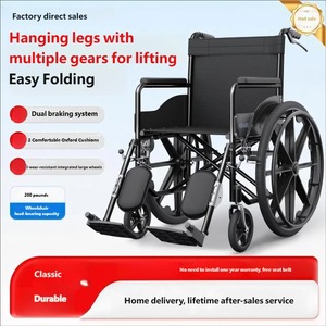 <span class=keywords><strong>Fauteuil</strong></span> <span class=keywords><strong>roulant</strong></span> manuel pliable et léger avec repose-jambes réglable, système de freinage double, capacité de charge de 100 kg pour personnes âgées et patients - Product Image 2