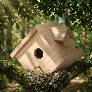 Cage à oiseaux et <span class=keywords><strong>nid</strong></span> en bois de cèdre massif écologique à faire soi-même avec fermeture à poussoir, style moderne avec revêtement en poudre pour une utilisation en extérieur - Product Image 2