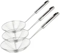 3 PCS Strainer Ladle Stainless Steel Wire Skimmer Spoon Set Handle Kitchen Frying Food Pasta Spaghetti Noodle 32.5cm Skimmer