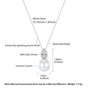 LUOTEEMI <strong>Japanese</strong> Trendy Tear Drop Imitation White Pearl Zircon Pendant Chain Necklace for Women Daily Wear Fashion <strong>Jewellery</strong> - Product Image 2