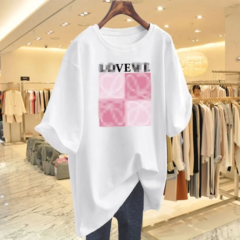 Wholesale custom 100 cotton micro-label printed summer short sleeve T-shirt women 2024 new round neck loose top
