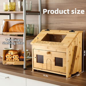 Hộp bánh mì tre Hai Lớp Có cửa sổ, Thùng Lưu Trữ bánh mì nhà bếp bằng gỗ có ngăn kéo, hộp bánh mì góc đa phong cách - Product Image 3