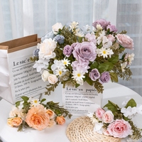 MW55507 Bouquet de roses d'automne Roses en soie de fleurs artificielles pour les décorations de support de fleurs en plomb de route de pièce maîtresse de fête de mariage