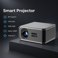 Projecteur 4K 300 pouces Android 1080p natif WiFi 30000 lumens avec autofocus et haut-parleurs, projecteur intelligent pour cinéma maison