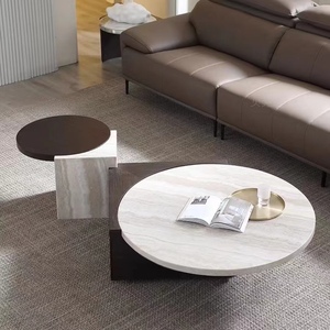 Bàn cà phê hiện đại Vòng đá cẩm thạch bằng gỗ với lưu trữ đồ nội thất nhà phòng khách travertine Bàn cà phê thiết lập - Product Image 5