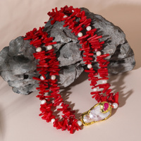 Haute qualité plaqué or 18 carats rouge et corail perle d'eau douce mode Double collier pour la fête