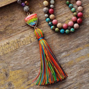 7 Color Chakra Natural Stone Knotted Tassel <b>Necklace</b> 108 Beads Rainbow Eye Pendant Jewelry For Women Fashion <b>Boho</b> Style - Product Image 3