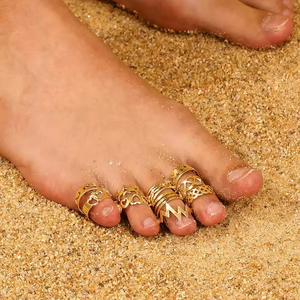 Set Cincin Kaki Wanita Vintage Emas Desain Kerang Penyu Bintang Laut, Dapat Disesuaikan, untuk Hadiah Musim Panas