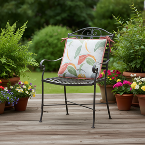 Cuscino per Sedia Idrorepellente 40x40x2 cm, 100% Poliestere, Motivo Floreale, Facile da Pulire, Cinghie di Fissaggio, Per Uso Esterno in Tutte le Stagioni - Product Image 2