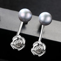 Anting Mutiara Mawar Romantis Perak S925 Serbaguna Model Bunga dan Stud Elegan Aksesoris Telinga Wanita untuk Sehari-hari