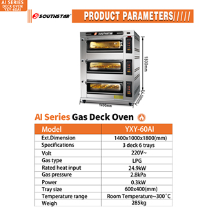 <span class=keywords><strong>Forno</strong></span> <span class=keywords><strong>a</strong></span> <span class=keywords><strong>Gas</strong></span> Commerciale Southstar con 3 Piani e 6 Teglie, Cottura <span class=keywords><strong>a</strong></span> Convezione, Grande Capacità per Pane, Biscotti, <span class=keywords><strong>Pizza</strong></span> - Product Image 6