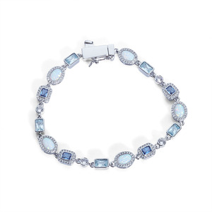 Hip Hop 6mm Elastic Buckle Blue Zircon <b>Bracelet</b> <b>Opal</b> Jewelry Chain Jewelry Customization Tanjing Fashion Lijing Necklace - Product Image 5