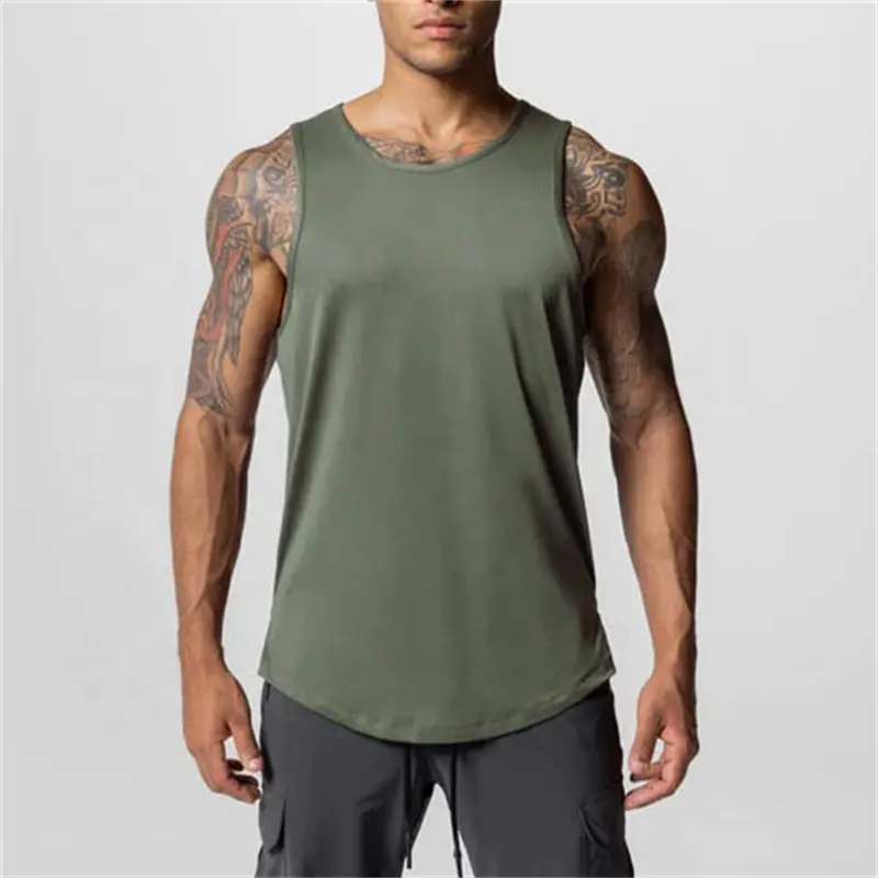 Custom Mannen Katoen Wit Naadloze Fitness Bodybuilding Onderhemd Training String Singlet Gym Tank Tops Vest Voor Mannen