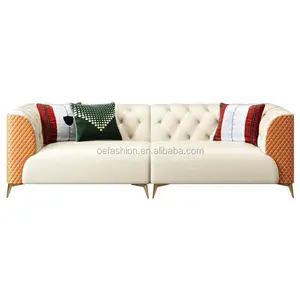 OE-FASHION de italiano moderno de sala de estar de cuero sofá seccional blanco en forma de u reposabrazos chesterfield estilo sofá seccional