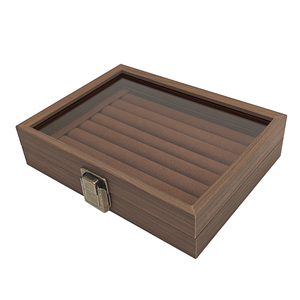 Bán Buôn Óc Chó Gỗ Kết Cấu Nhẫn Đồ Trang Sức Tổ Chức Hộp Hình Chữ Nhật Hình Dạng Với 12/24 Khe Cắm Cửa Sổ Kính Nắp Cho Bộ Sưu Tập Trường Hợp - Product Image 1