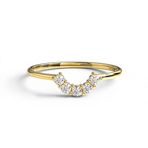Luxury 18K Gold Plated Curved Round Diamond <b>Ring</b> Contoured Chevron Wedding Band Dainty Arch <b>Stacking</b> <b>Ring</b> Fine Jewelry Gift - Product Image 1