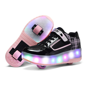 Roller Shoes With Lights Two Wheels Mesh Material Flashing For Kids Student Girls Convertible Sneakers Size 29 43 - Product Image 5