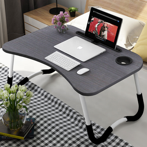 Table de lit pliable en MDF, support de lecture, plateau de service du petit déjeuner avec fentes pour <span class=keywords><strong>tablette</strong></span> et porte-tasse pour lit/canapé, nouveau - Product Image 2