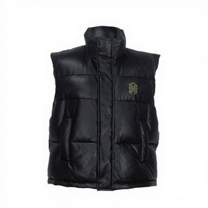 <b>Men's</b> <b>Black</b> Stand Collar Padded <b>Vest</b> With Zipper Closure Windproof Casual Winter Outerwear - Product Image 1