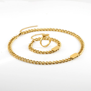 ZOGXIN Stainless Steel Cuban Chain Jewelry <b>Set</b> Gold Color Necklace <b>Bracelet</b> Earrings Fashion Party Wear - Product Image 2