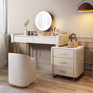 Tocador Moderno Blanco con Espejo LED, Set de Tocador con Luz LED y Cajones de Almacenamiento, <span class=keywords><strong>Mesa</strong></span> de Maquillaje para Dormitorio - Product Image 1