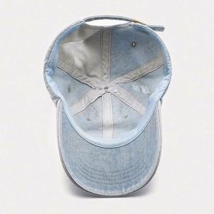 OEM Custom <b>Plain</b> Blank Worn Out Denim Baseball <b>Cap</b>,Unisex Distressed Denim Fabric Dad Hat,Luxury Gorras Washed Blue Jeans <b>Cap</b> - Product Image 6