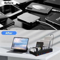 Support de bureau portable pour ordinateur portable, station de charge USB 10 ports, armoire de charge intelligente pour téléphone portable et Chromebook pour le bureau