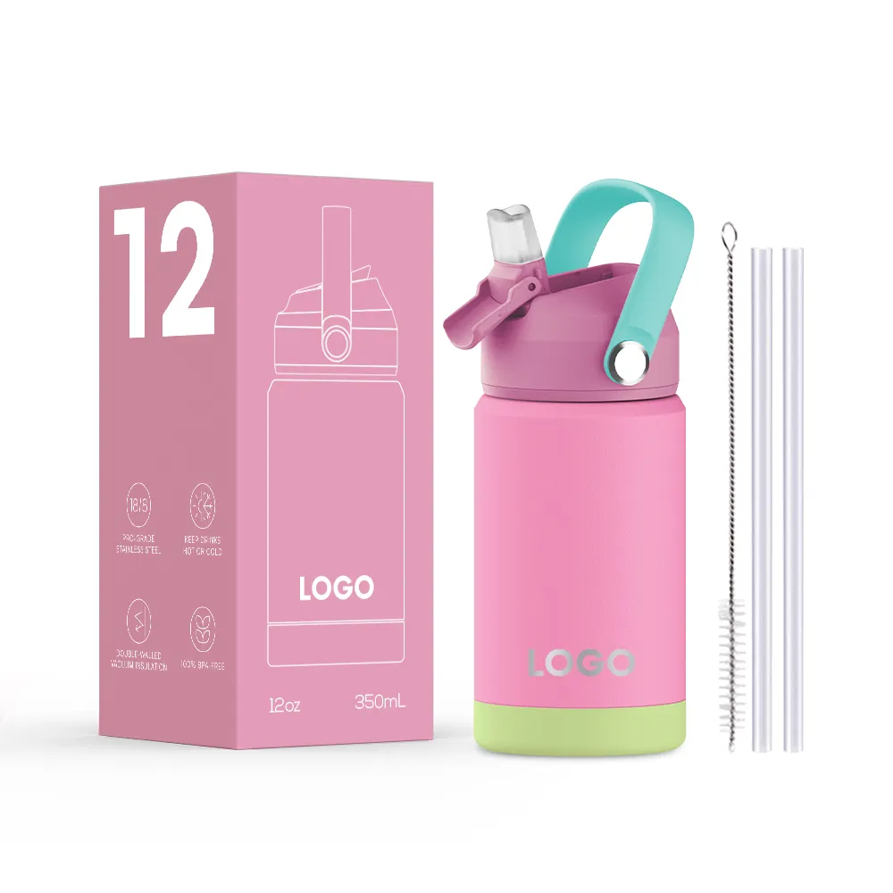 Botol air bayi, botol air stainless steel untuk sekolah anak-anak dengan sedotan terisolasi botol air panas dan pendingin