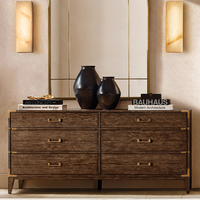 Meubles de chambre à coucher haut de gamme, luxe moderne, finition vieillie personnalisée, commode à 6 tiroirs en bois massif, supports d'angle pour salon