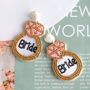 Handmade Beaded Bride Earrings with Embroidery Letter for Wedding <strong>Bridal</strong> Shower Engagement Party Bridesmaid <strong>Jewelry</strong> <strong>Set</strong> Gift - Product Image 2