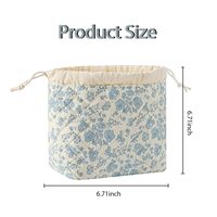Pochette de maquillage de voyage à fleurs bleu clair personnalisée sac à cosmétiques grande capacité sac à maquillage en coton matelassé avec cordon de serrage avec doublure en toile