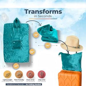 Custom Travel Blanket Pillow Set with Bag Hidden Pocket Trolley Sleeve Carabiner for Airplane, Fleece Blanket - Product Image 3