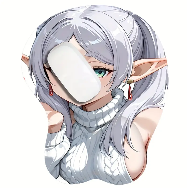 Anime Elf Girl 3D Wrist Rest Mouse Pad - Ergonomic Silicone Support, Comfortable for Office & Gaming, Anime-Inspired
