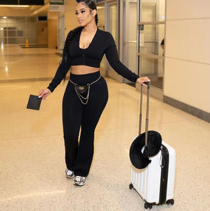 Conjunto De 2 Piezas De Ropa Para Mujer En Oferta, Chándal Casual Con Chaqueta Con Cremallera Y Pantalón Acampanado, Ropa De Mujer Para Otoño 2024 - Product Image 4